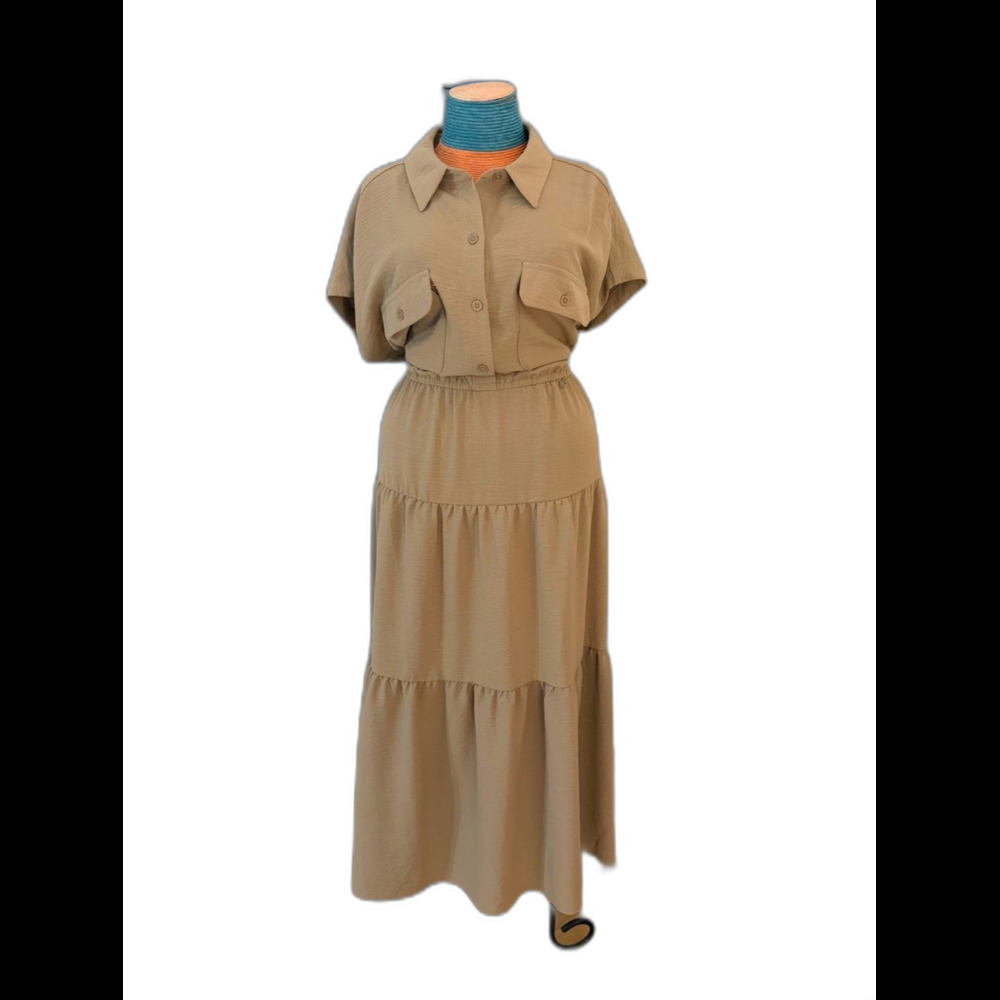 DKNY Khaki Tiered Maxi Dress